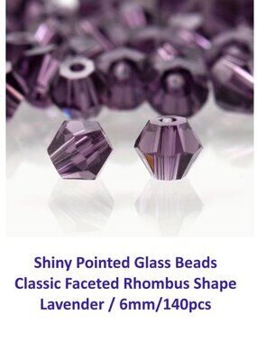 Shiny Pointed Glass Beads Classic Faceted Rhombus Shape Lavender / 6mm/140pcs